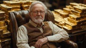 Man retiring with gold bars